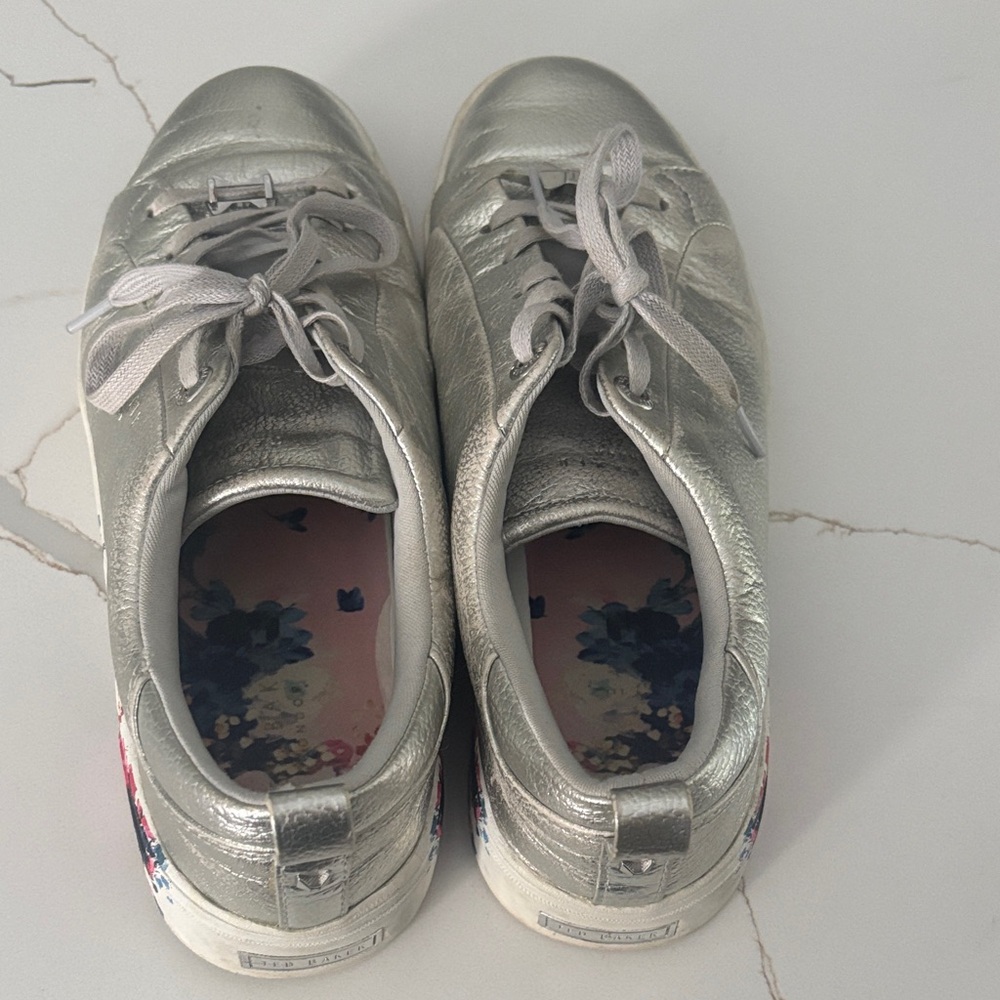 Ted Baker Silver Sneakers with Floral Interior
